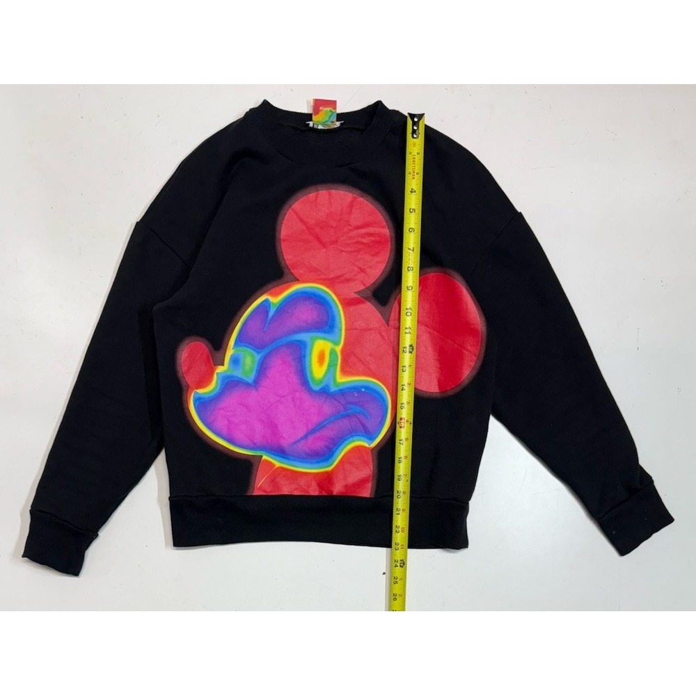 Zara Disney Sweater‎ Womens Medium Black Mickey Mouse Rainbow Cropped Casual